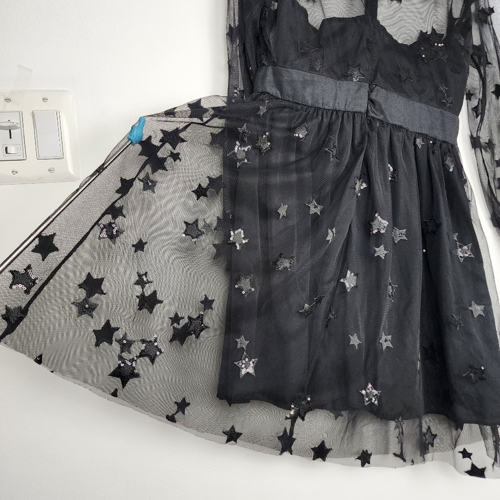 Black Sequin Lace Fairy Tulle Dress Goth Victorian Renaissance Fit Flare Party - Picture 16 of 16